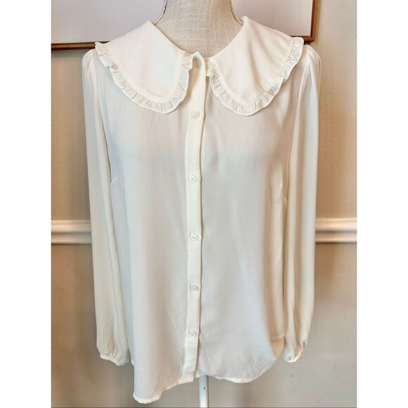 J Crew Ivory Ruffle Collar Top Size 10 - Picture 1 of 4